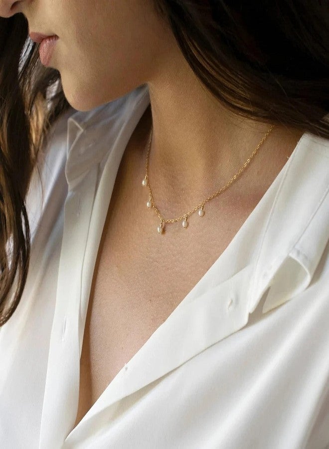 Collner Dainty Pearl Necklace 14K Gold/Silver Plated Cute Elegant Tiny Pearl Choker Delicate Layered Freshwater Pearl Necklace Everyday Jewelry Gift(Pearl tassel Gold) - Image 3